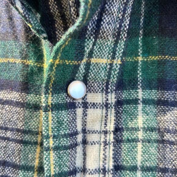 Vintage 1970 Saturdays in California Men Wool Shirt Blue Green Plaid Size Med - Picture 6 of 12